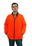 Ein Mann trägt eine orange Fleecejacke.